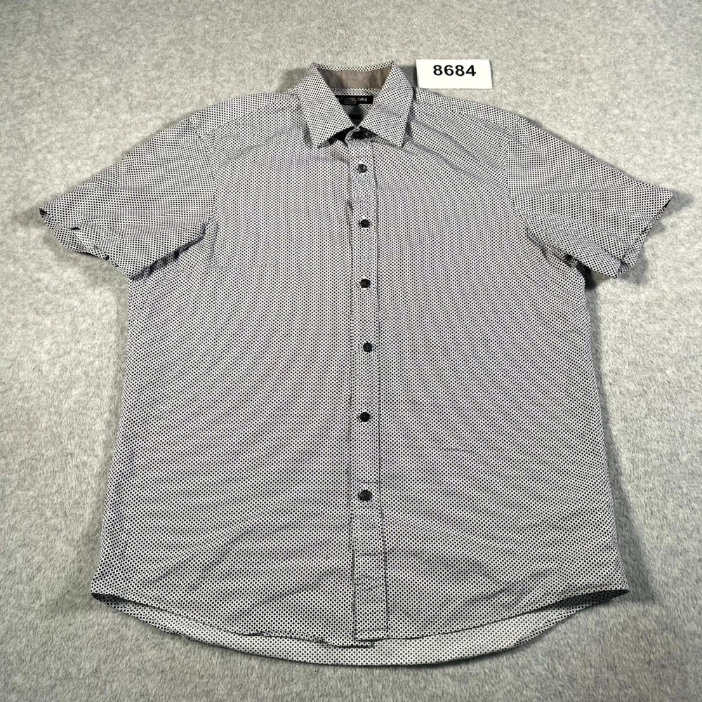 Michael Kors Shirt Mens Medium White Black Polka Dot Classic Fit Button Up